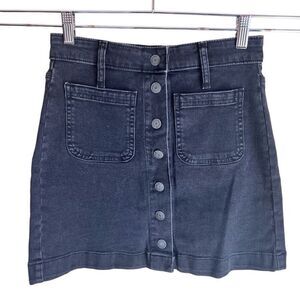 Madewell Womens Patch Pocket‎ Button Down Black Denim Mini Skirt Size 24 Stretch